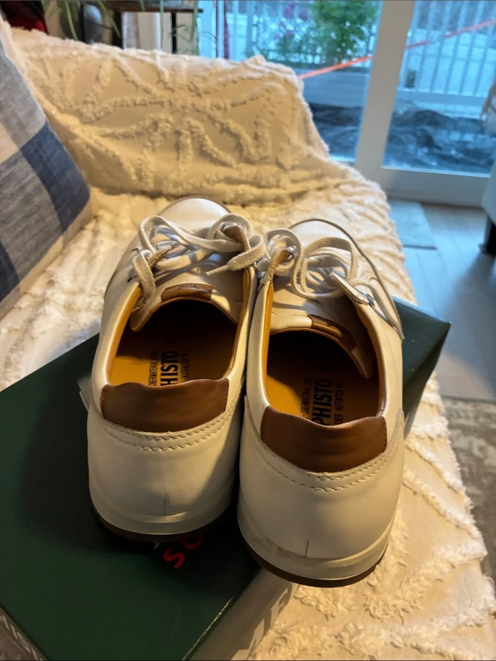 Mephisto White Leather Slip-On Lace Casual Shoes with Tan 